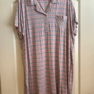 Striped Pink and Gray Midi Dress